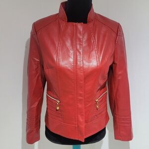 Xiang Heng Women's Vegan Leather Moto Jacket Small Red Colorful Bikercore